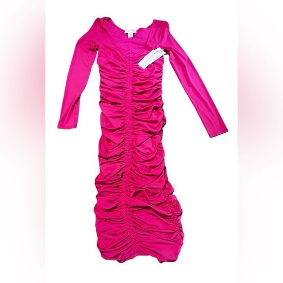 Rachel Parcell Ruched Midi Dress in Pink Yarrow XS - Picture 2 of 6